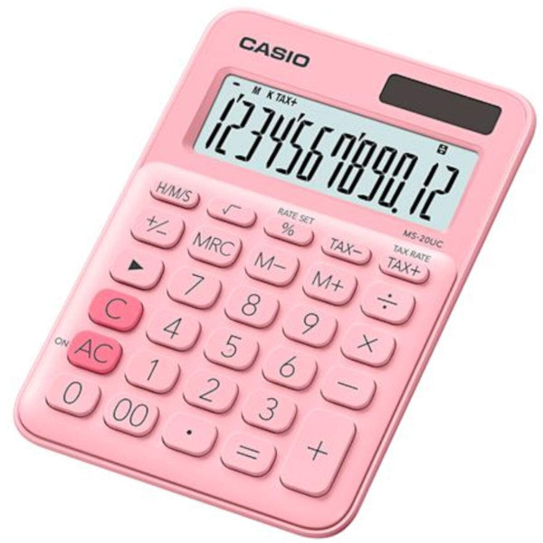 Calculadora De Mesa 12 Dígitos Com Cálculo De Horas E Big Display Ms-20uc-pk-n-dc Rosa